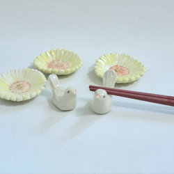「向日葵と白い鳩の箸置き」陶器の小鳥とお花のはしおきセット 8枚目の画像