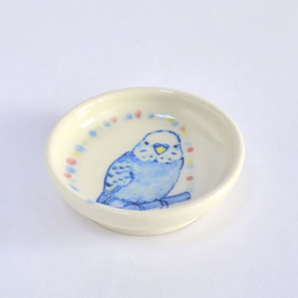小鳥の豆皿「ブランコインコ」 2枚目の画像