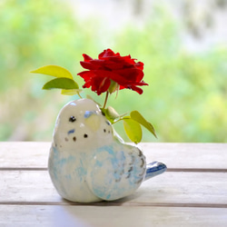 青緑色 陶器 花瓶 獅子持ち手