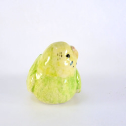 黄緑のセキセイインコ一輪刺し（陶器の小鳥） 4枚目の画像