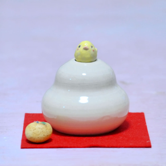 【過年裝飾】小雞和橘子的小雞加上麻糬（一花陶器） 第2張的照片