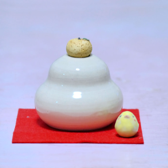 【過年裝飾】小雞和橘子的小雞加上麻糬（一花陶器） 第3張的照片