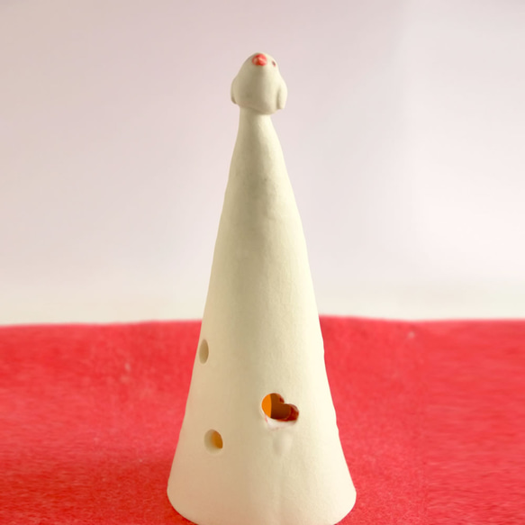 陶器の文鳥のクリスマスツリーオブジェ（小鳥の置物） 1枚目の画像