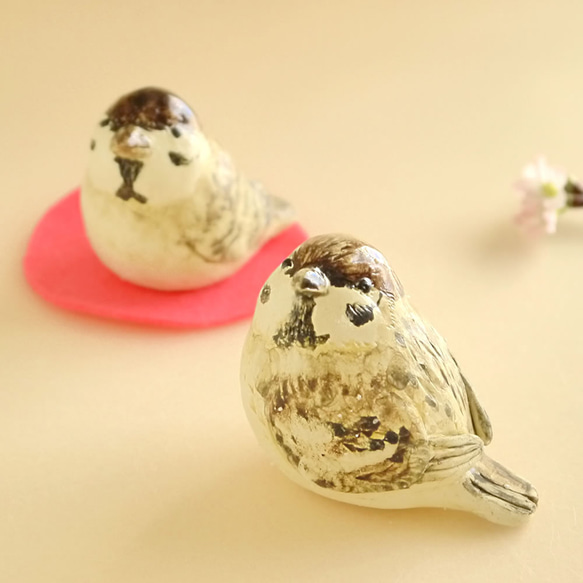 陶器二羽のすずめ