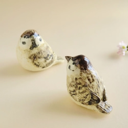 陶器の小鳥の置物「2羽の福良スズメ」 4枚目の画像