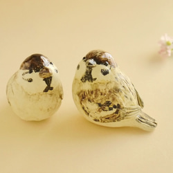 陶器の小鳥の置物「2羽の福良スズメ」 5枚目の画像