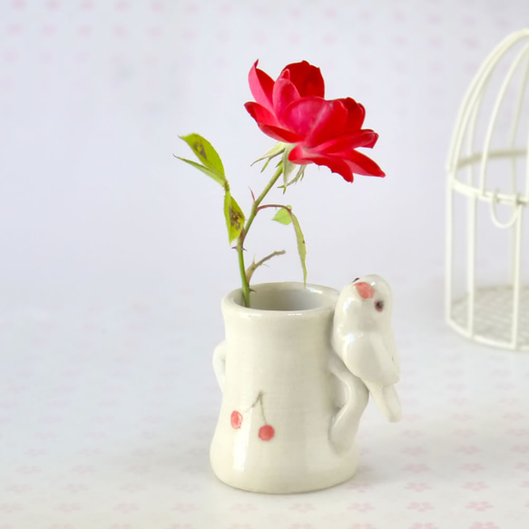 文鳥のミニ花瓶 （小鳥オブジェ） 1枚目の画像