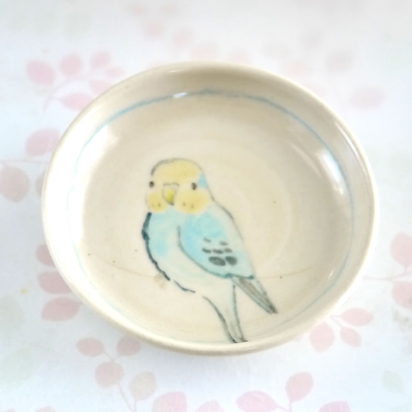 小鳥の豆皿『レインボー色のセキセインコ』 1枚目の画像