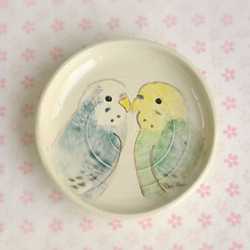 【vさま専用】小鳥の豆皿2枚『セキセインコ&マメルリハ』 2枚目の画像