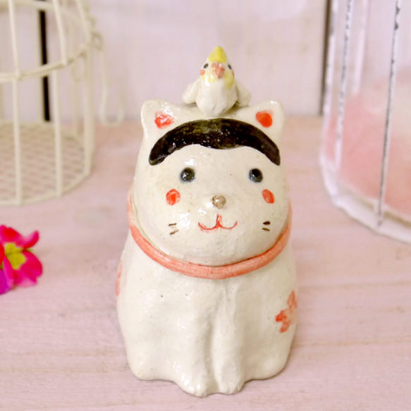 狛犬とオカメインコ（干支 戌の陶器の置物） その他置物 ひよこ窯 通販