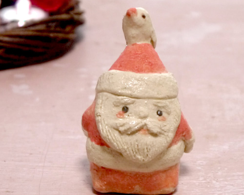 サンタクロース 置物 陶器製 Creema限定クリスマス 小さな文鳥サンタクロース 一人（陶器の