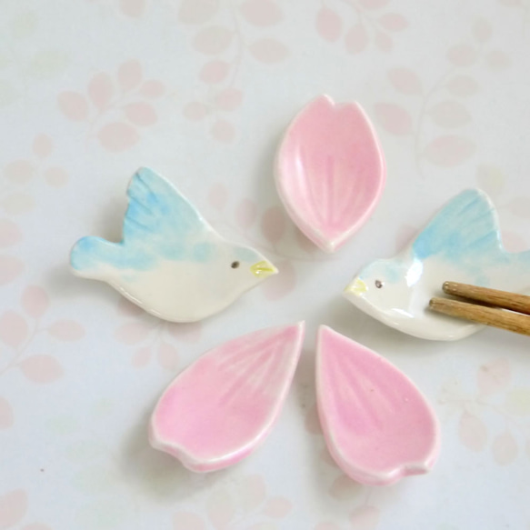 桜と青い小鳥の箸置き5個セット 3枚目の画像