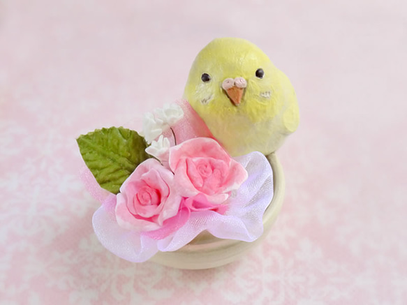 もちもち様 10.21 黄色のセキセイインコ レジンヘアゴム フラワー