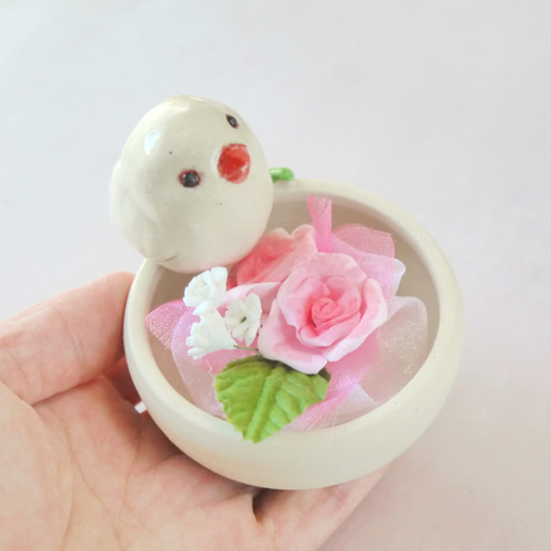 B　小鳥のフラワーアレンジ 鳥籠プリザーブドフラワーアレンジ🕊️💓 - shabbychic花工房