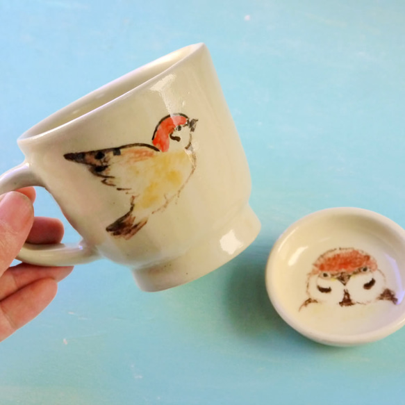 秋の福袋＊小鳥のマグカップ＆ミニ豆皿「すずめ」 4枚目の画像