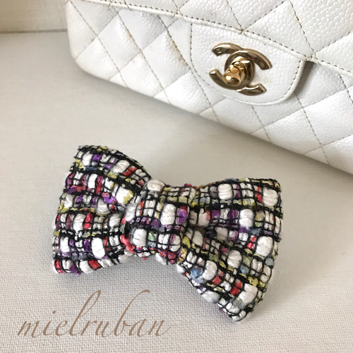 美品⭐︎ シャネル　CHANEL ツイード　バレッタ　　リボン CHANEL』シャネルツイードパールリボンバレッタ