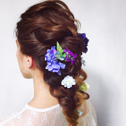 紫陽花と小花のヘッドドレス ウェディング 成人式 浴衣にも 2枚目の画像