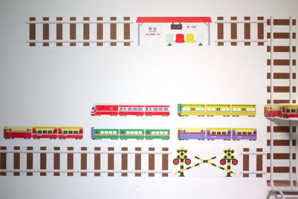 鐵道系列紙膠帶4入組：鐵路+火車+英文字母火車+小房子街景 第4張的照片