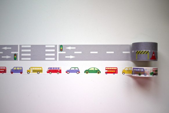 4つのホットモデル：道路、小さな車、鉄道、列車の紙テープ 2枚目の画像