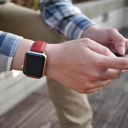 Apple Watch 義大利真皮手工錶帶  40/44mm 防水抗污 棗紅色 客製包裝 第7張的照片