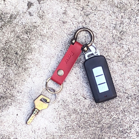 義大利真皮鑰匙圈  馬蹄形  車鑰匙    酒紅色  免費刻字 第2張的照片