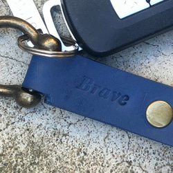 義大利真皮鑰匙圈  馬蹄形  車鑰匙    海軍藍 免費刻字 第3張的照片