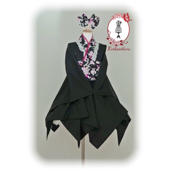 ジェニーちゃん 黒色花柄着物人形 （りかちゃん人形の着物、帯2