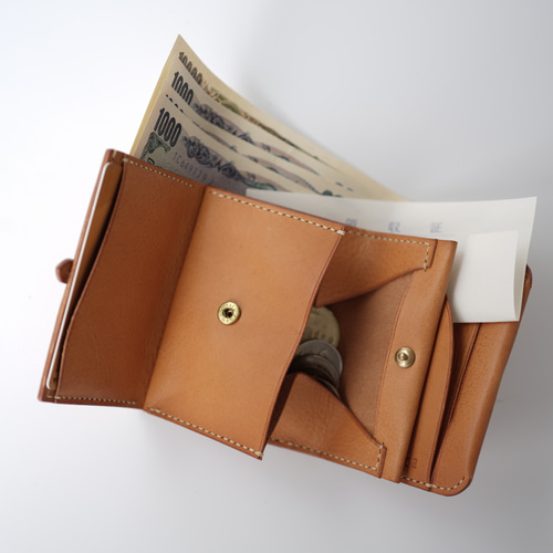 手縫い♪イタリアンレザーのボックスコインケース型三つ折りミニ財布