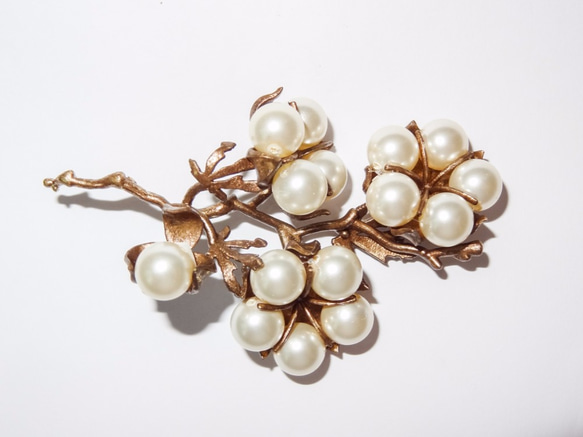 日本棉花珍珠 珍珠棉花胸針 褐金款 cotton pearl brooch 預購 第2張的照片