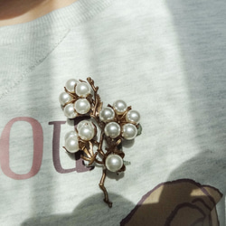 日本棉花珍珠 珍珠棉花胸針 褐金款 cotton pearl brooch 預購 第6張的照片