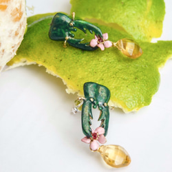 chiching棋青設計手工珠寶飾品 琺瑯系列 琺瑯甲蟲菱形黃水晶耳墜 預購 第6張的照片