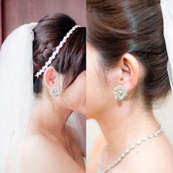 蕾絲編織冰晶向日葵(太陽花)耳環 手工珠寶飾品 婚禮飾品 第4張的照片