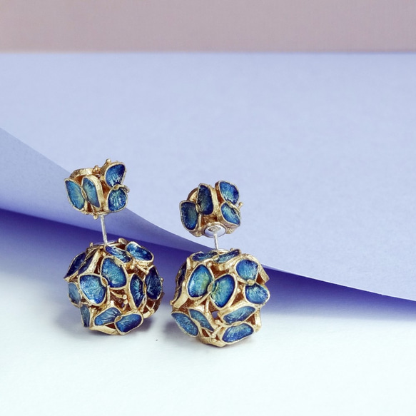 繡球系列 琺瑯蝴蝶雙面耳環 double sided earrings 接單製作 chiching design 第2張的照片