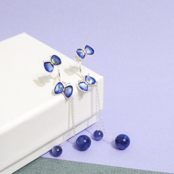 琺瑯雙蝴蝶天然石垂墜耳環(藍晶石款)可拆卸對稱與不對襯多種穿戴式 手工珠寶飾品 預購 第1張的照片