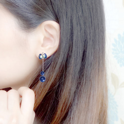 琺瑯雙蝴蝶天然石垂墜耳環(藍晶石款)可拆卸對稱與不對襯多種穿戴式 手工珠寶飾品 預購 第5張的照片