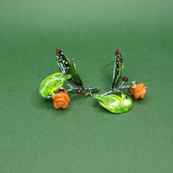 桃花眼緣拇指綠繡眼耳環 手工珠寶飾品 預購 第4張的照片