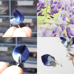 牛仔藍/青花瓷 紫藤花藍染漸層纏花天然石長鍊耳環Wisteria indigo earrings 手工藍染飾品(單支) 第4張的照片