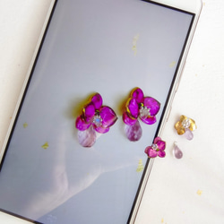 琺瑯系列 蘭花orchid紫水晶水滴(可拆卸式兩戴)耳墜手工飾品 預購 第3張的照片