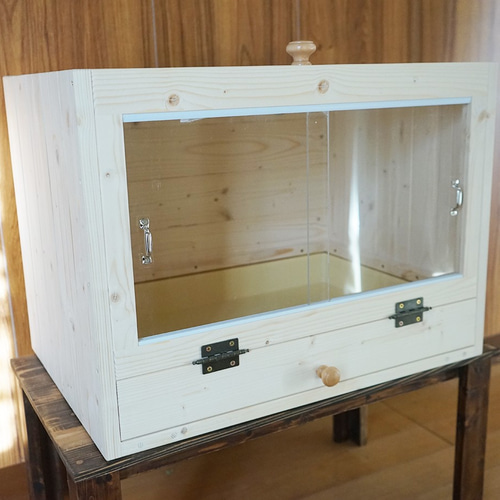 トレイ式無垢材ケージ60（ハリネズミなどの小動物、爬虫類ゲージ 