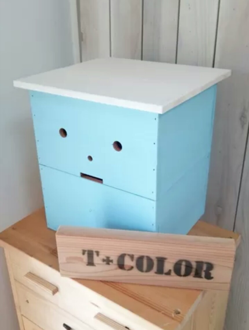 顔つき☆ダストボックス☆水色☆おもちゃ箱