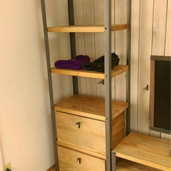 無垢ひのき材】木とアイアンのスタイルハンガーラック ミッド