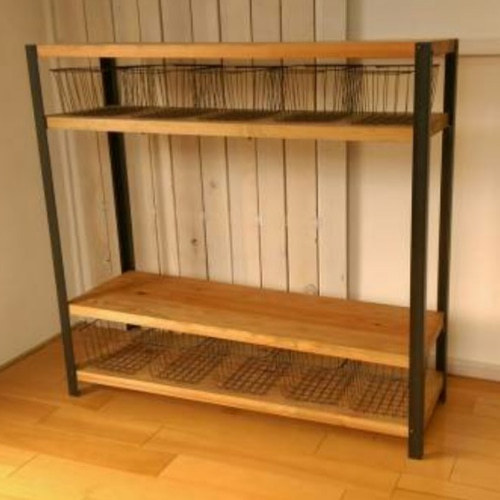 高さが自由に変更できる☆アイアン☆ワイドシェルフ☆ワトコオイル