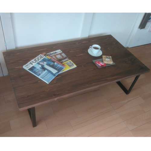 ハンドメイド ローテーブル ダークウォルナット天板+アイアン脚 ロー