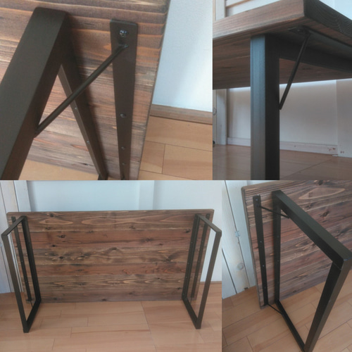 ローテーブル☆L字アイアン脚☆傷防止シート付☆濃いダーク