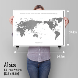 065【NEW】おおきな世界地図ポスター / 英語のみ表記 / 白×グレー A1サイズ / ミニマルマップ 6枚目の画像
