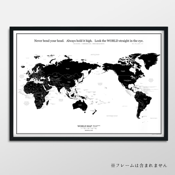 English & Japanese World map Poster A1 black MINIMAL MAP 第15張的照片