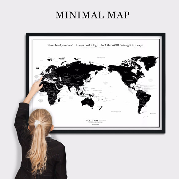 English & Japanese World map Poster A1 black MINIMAL MAP 第16張的照片
