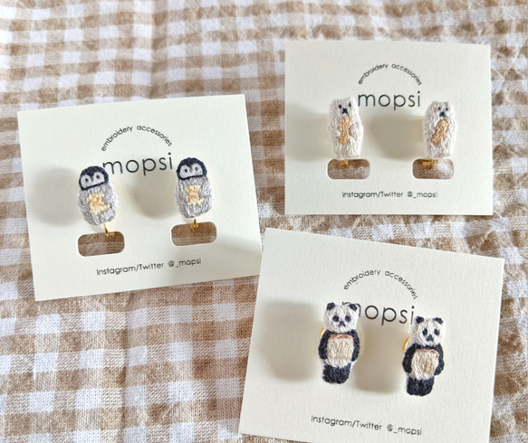 食パンパンダ　刺繍ピアス/イヤリング 4枚目の画像