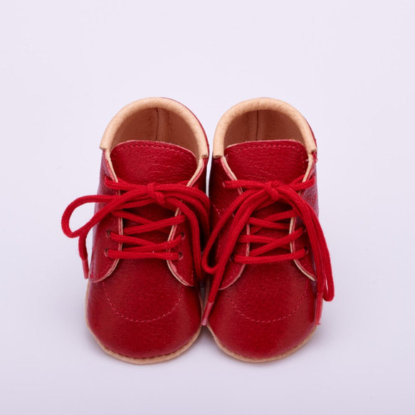 人與環保生態皮革紅色繫帶鞋11cm 12.5cm 13.5cm 初鞋嬰兒禮物 第1張的照片