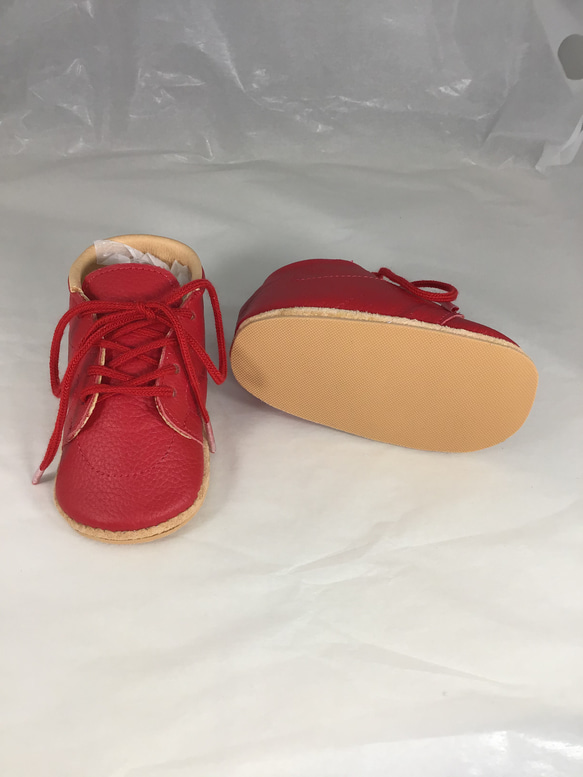 人與環保生態皮革紅色繫帶鞋11cm 12.5cm 13.5cm 初鞋嬰兒禮物 第6張的照片